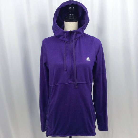 Adidas Climawarm Hooded 1/2 Zip Jacket Womens Size Medium 12/14 Purple Running - Picture 1 of 9